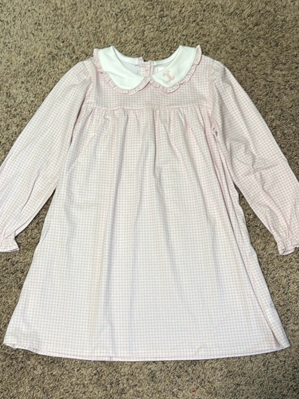 Cecil and Lou Girls Pink Gingham Long-Sleeve dress with “M” Collar size 10